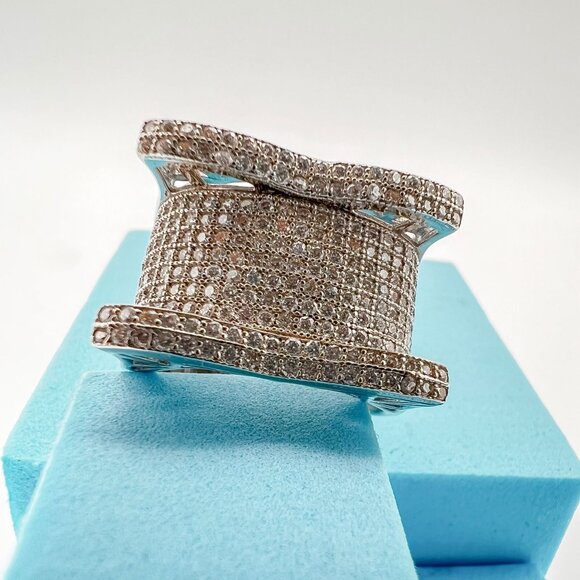 925 Sterling Sliver Moissanite Bridge Ring, 1.51ctw VVS Stones Hip Hop Jewelry B - Picture 6 of 8